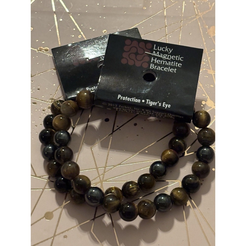 Lucky Magnetic Hermatite Bead Bracelet- Tiger's Eye Protection 2 Pieces